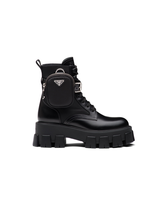Black Prada Monolith Brushed Rois Leather And Nylon Boots | SQJ395624