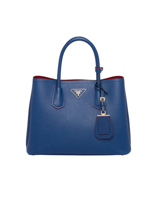 Bright Blue / Fiery Red Prada Medium Saffiano Leather Double Prada Bag | NQI027684
